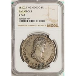 1820ZS AG Mexico 8 Reales Zacatecas Silver Coin NGC XF45