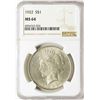 Image 1 : 1922 $1 Peace Silver Dollar Coin NGC MS64