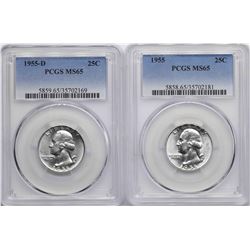 Lot of 1955 & 1955-D Washington Quarter Coins PCGS MS65