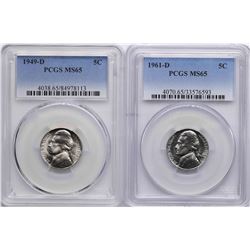 Lot of 1949-D & 1961-D Jefferson Nickel Coins PCGS MS65