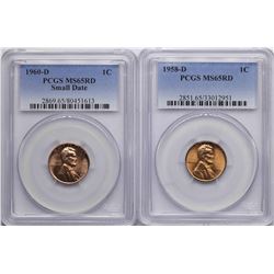 Lot of 1958-D & 1960-D Small Date Lincoln Wheat Cent Coins PCGS MS65RD