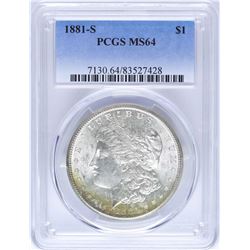 1881-S $1 Morgan Silver Dollar Coin PCGS MS64 Nice Toning