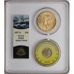 S.S. Central America Shipwreck 1857-S $20 Double Eagle Gold Coin PCGS MS60