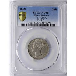 1868 Great Britain Shilling Silver Coin PCGS AU55