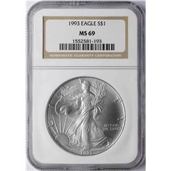 1993 $1 American Silver Eagle Coin NGC MS69
