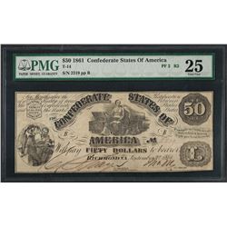 1861 $50 Confederate States of America Note T-14 PMG Very Fine 25 Net