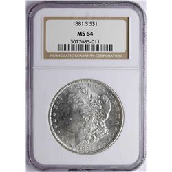 1881-S $1 Morgan Silver Dollar Coin NGC MS64