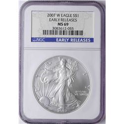 2007-W $1 American Silver Eagle Coin NGC MS69 Early Releases