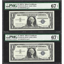 Lot of (2) Consecutive 1957A $1 Silver Certificate Notes PMG Superb Gem Unc 67EP