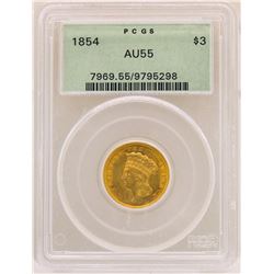 1854 $3 Indian Princess Head Gold Coin PCGS AU55