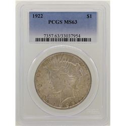 1922 $1 Peace Silver Dollar Coin PCGS MS63