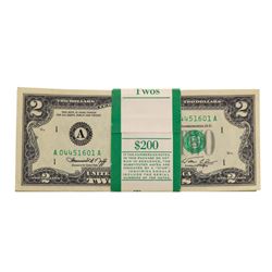 Pack of (100) Consecutive 1976 $2 Federal Reserve Notes Boston
