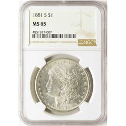 1881-S $1 Morgan Silver Dollar Coin NGC MS65
