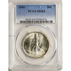 1945 Walking Half Dollar Coin PCGS MS64