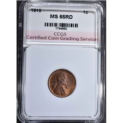 1910 LINCOLN CENT CCGS GEM BU RD