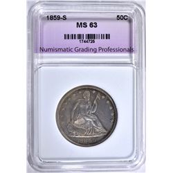 1859-S SEATED HALF DOLLAR, NGP CH BU
