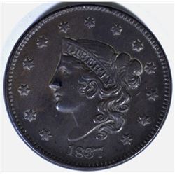 1837 LARGE CENT, XF/AU