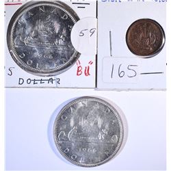 2-1966 CANADA SILVER DOLLARS & 1-CIVIL WAR TOKEN