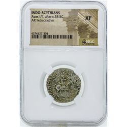 58 BC Indo Scythians Azes I/II AR Tetradrachm Coin NGC XF