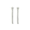 Image 1 : Line Chain Drop Flower Post Earrings - Rhodium Plated