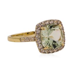 3.00 ctw Light Green Quartz, White Sapphire and Diamond Band - 10KT Yellow Gold
