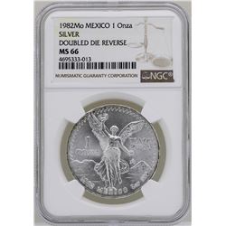 1982Mo Mexico Libertad Onza Doubled Die Reverse Silver Coin NGC MS66
