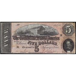 1864 $5 Confederate States of America Note