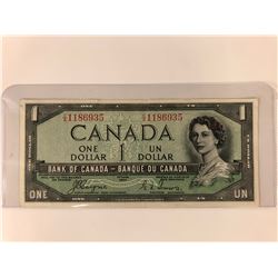 1954 $1 CANADIAN BANKNOTE (DEVIL'S FACE)