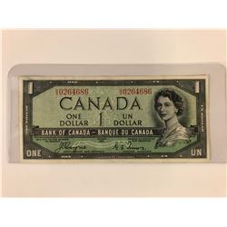 1954 $1 CANADIAN BANKNOTE (DEVIL'S FACE)