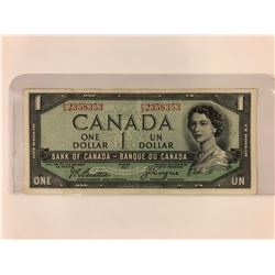 1954 $1 CANADIAN BANKNOTE (DEVIL'S FACE)