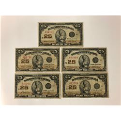 5 X 1923 $25 CANADIAN BANKNOTES
