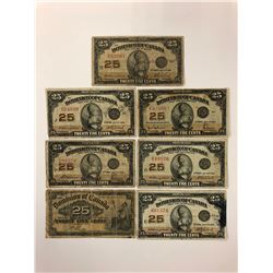 7 X DOMINION OF CANADA 25 CENT BILLS
