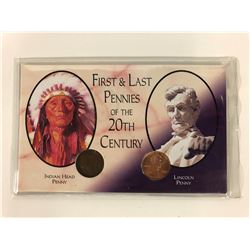 FIRST & LAST PENNIES OF THE 20TH CENTURY (1900 INDIAN HEAD PENNY & 1999 LINCOLN PENNY)
