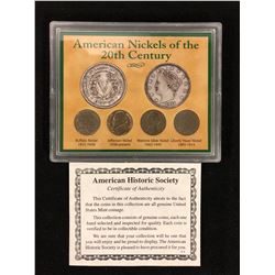 AMERICAN NICKELS OF THE 20TH CENTURY (BUFFALO/ JEFFERSON/ WARTIME SILVER/ LIBERTY HEAD) W/ COA