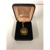 Image 1 : 1842 BANK TOKEN HALF PENNY ENAMELED GOLD PLATED BEZEL & NECKLACE W/ COA