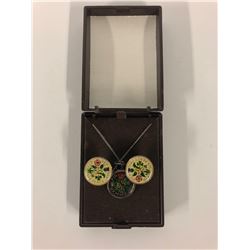 ENAMELLED CUFF LINKS  AND NECKLACE SIXPENCE SET