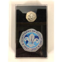 SCOUTING CENTENARY 50p COIN AND BADGE SET (1907-2007)