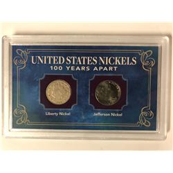 UNITED STATES NICKELS 100 YEARS APART (LIBERTY NICKEL/ JEFFERSON NICKEL)