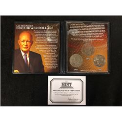 LAST THREE YEARS OF EISENHOWER DOLLARS (1976-78) W/ FIRST COMMEMORATIVE MINT COA