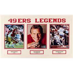 49ERS TRIPLE SIGNED FOOTBALL POSTER (FRANCIS/ MONTANA/ CLARK) W/ COA