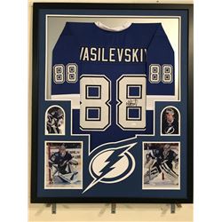 Andrei Vasilevskiy Signed Lightning 34x42 Custom Framed Jersey Display (JSA COA)