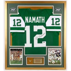 Joe Namath Signed Jets 35" x 43" Custom Framed Jersey (JSA COA)
