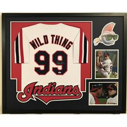 CHARLIE SHEEN SIGNED CLEVELAND INDIANS WILD THING JERSEY DISPLAY W/ COA