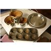Image 1 : ANtIQUE BAKE WARE - THREE TIER CAKE PAN, 2 HEAVY PIE PLATES AND FANCY MUFFIN TIN