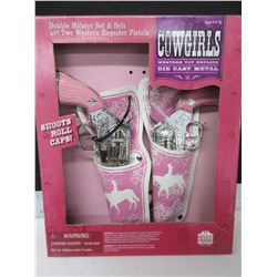 New Cowgirls Die Cast Metal Double Holster set / shoots roll Caps