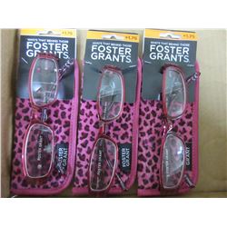 3 New Foster Grant Reading Glasses with cases +1.75