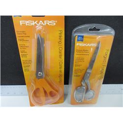 2 New pairs of Fiskars Scissors / 1 pinking shears 1 forged scissors