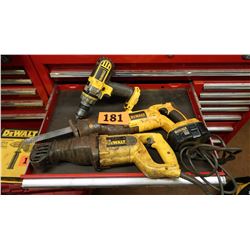 Qty 3 Dewalt Power Tools: Drill, Reciprocating Saw