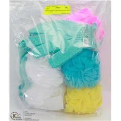 LOT OF NEW LOOFAHS AND SHOWER GLOVES