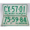 Image 1 : LOT OF 2 – 1967 AUTO PLATES.
